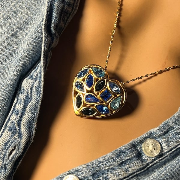 Collier pendentif et broche vintage cœur Yves Saint Laurent