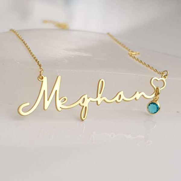 Gold Name Necklace with Birthstone, Birthstone Name Neckace, Custom Birthday Gift, Silver Jewelry, Daughter Gift, Special Name Necklace