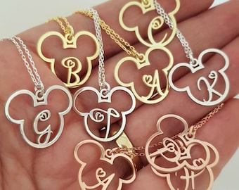 Custom Letter Necklace With Tiny Heart, Silver Mickey Lover Gift, 14K Gold Initial Necklace, Disney, Mickey Cute Necklace