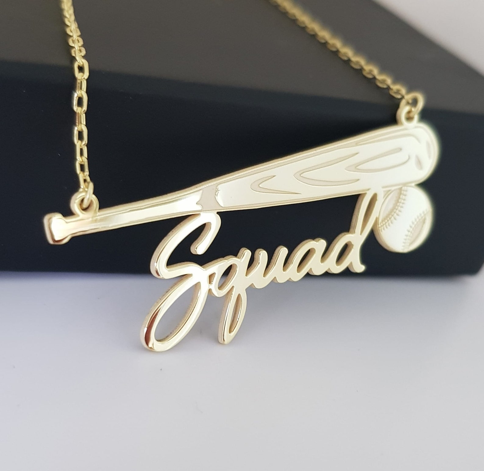 Baseball Bat Necklace Custom Baseball Name Necklace 14 K Etsy
