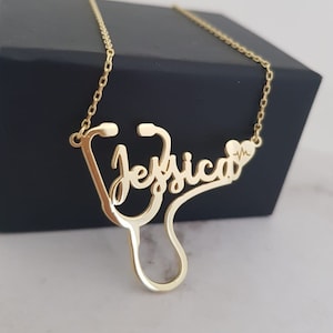 Stethoscope Name Necklace, Personalized Stethoscope Pendant, Medical Student Gift, Nurse Necklace, Doctor Necklace, Graduation Gift