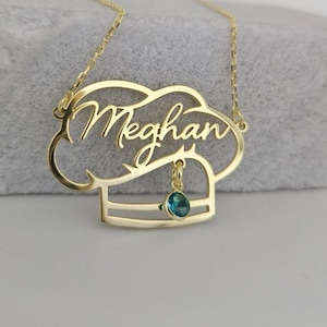Custom Chef Hat Name Necklace with Birthstone, Gold Cooking Nameplate, Silver Kitchen Jewelry, Gastronomy Gift, Culinary School Pendant