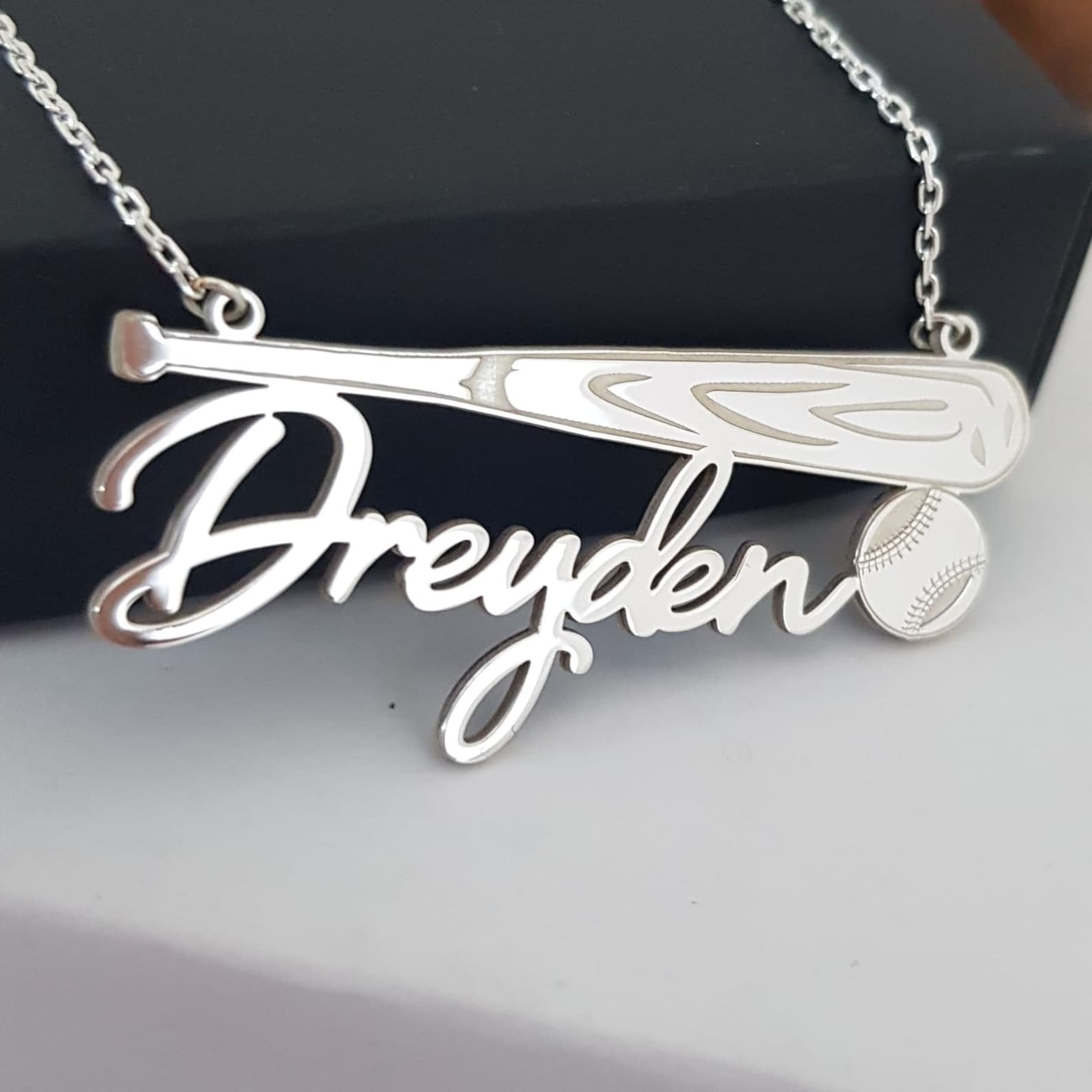 Baseball Bat Necklace Custom Baseball Name Necklace 14 K Etsy