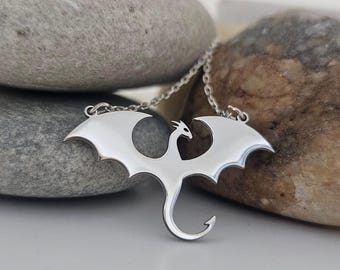 Dragon Necklace, Silver Dragon Pendant, Fantastic Jewelry, Dragon Lover Gift