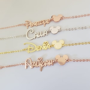 Gold Custom Bracelet With Mickey Head, Name Bracelet, Cartoon Bracelet, Kids Bracelet, Birthday Gift, Christmas Gift