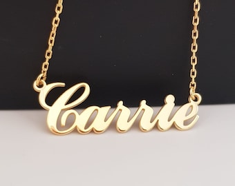 Carrie Halskette, Zierliche Carrie Stil Name Halskette, Gold Individuelle Schmuck, Silber Handgemachte Frau Geschenk, Script Name Halskette, Hochzeitsgeschenk