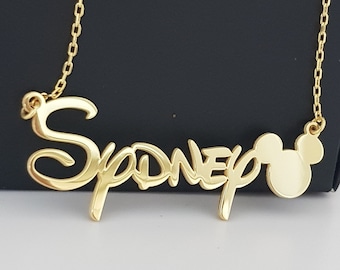 Gold Personalized Cartoon Name Necklace, Silver Name Necklace With Mouse, Kids Name Necklace, Gift For Her, Handmade Gift