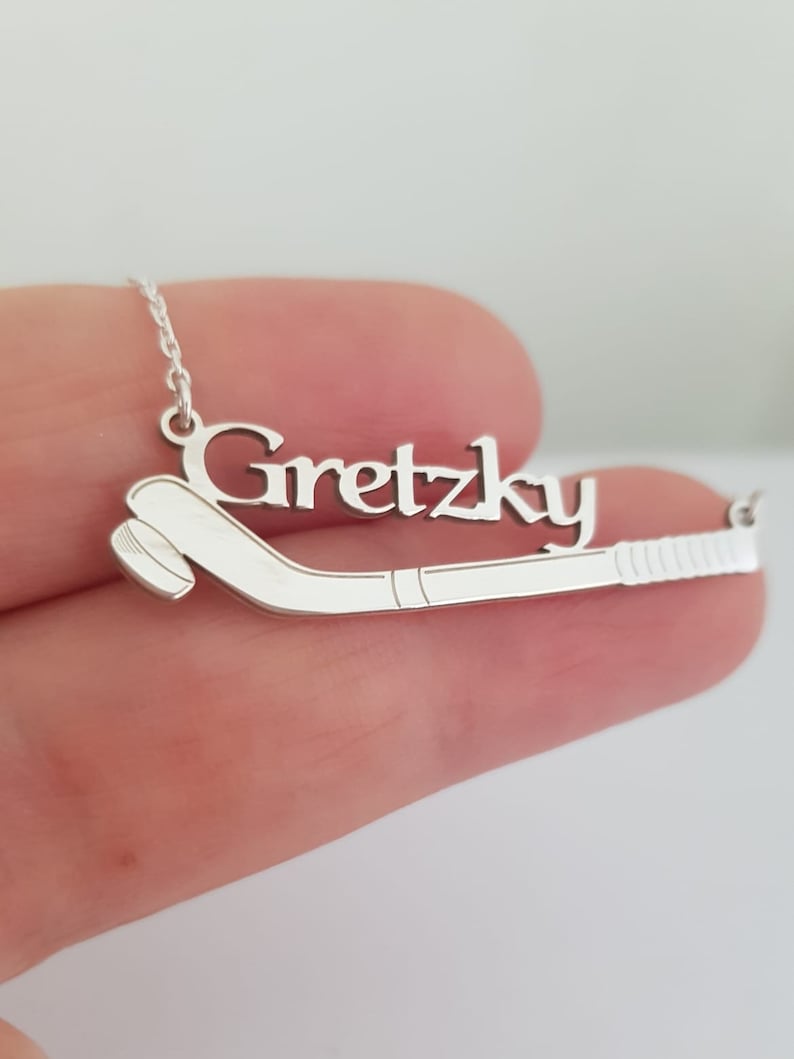 Hockey Necklace Silver Ice Hockey Name Necklace Custom Ice Etsy