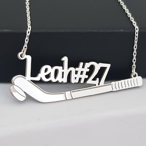 Hockey Necklace, Silver Ice Hockey Name Necklace, Custom Ice Hockey Necklace, Hockey Lover Pendant, Hockey Gift