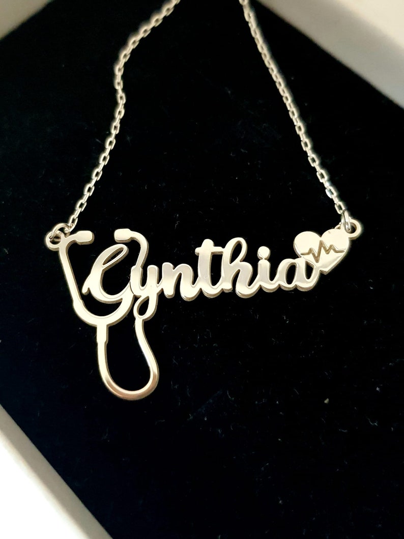 Stethoscope Name Necklace Personalized Stethoscope Pendant Etsy