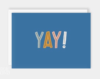 Colorful Yay Greeting Card with Lettering, Congrats Celebration Good Job Blank Folded Note Card