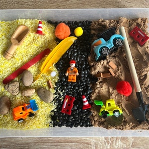 STEM Construction Sensory Bin and Book For Young Builders