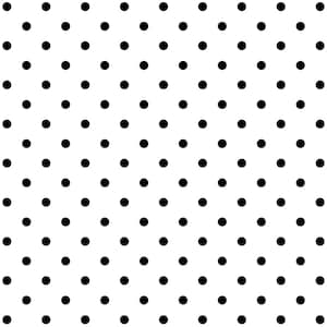 May include: A seamless pattern of black polka dots on a white background.