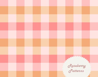 Peach Blush Gingham Seamless Repeat Pattern JPEG