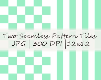 Mint Green Checker & Stripe Seamless Repeat Pattern JPEG