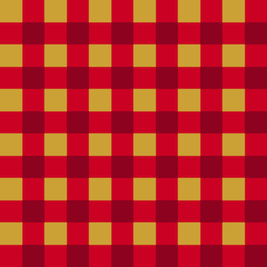 May include: A red and gold checkered pattern. The pattern is made up of alternating squares of red and gold.
