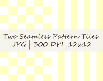 Pastel Yellow Checker & Stripe Seamless Repeat Pattern JPEG