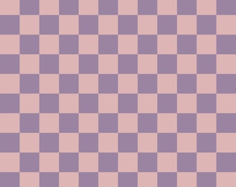May include: A checkered pattern with alternating squares of light pink and purple.