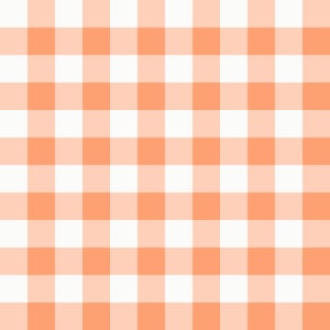Op de afbeelding: Een naadloos ruitpatroon met afwisselend oranje en witte vierkanten, waardoor een rasterachtig effect ontstaat. Dit patroon wordt vaak gebruikt voor tafelkleden en andere decoratieve items, en doet denken aan picknicks en landelijke sferen.