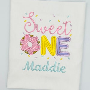 Embroidered 1st Birthday Donut T-Shirt, Sweet One, Personalized