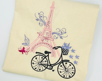 Paris Embroidered Canvas Tote Bag, Eiffel Tower Design