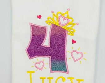 Maglietta ricamata per il 4° compleanno della principessa, maglietta personalizzata in cotone per bambina