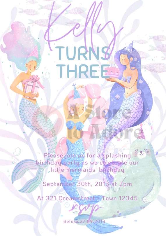Mermaid Birthday Invitation Template - Etsy