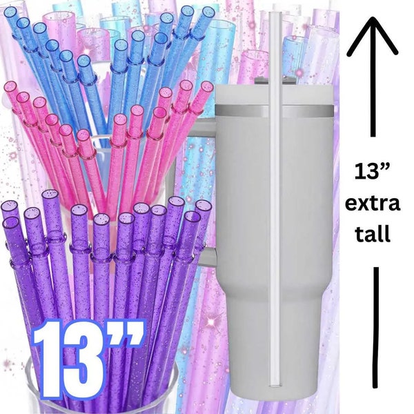 Our Custom Extra Tall 13" Glitter Reusable Plastic Individually  Wrapped Straws 40 oz. Cup Tumbler Friendly