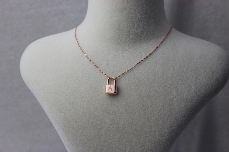 Custom Initial Padlock Necklace 14k Gold Lock Pendant Minimalist Lock
