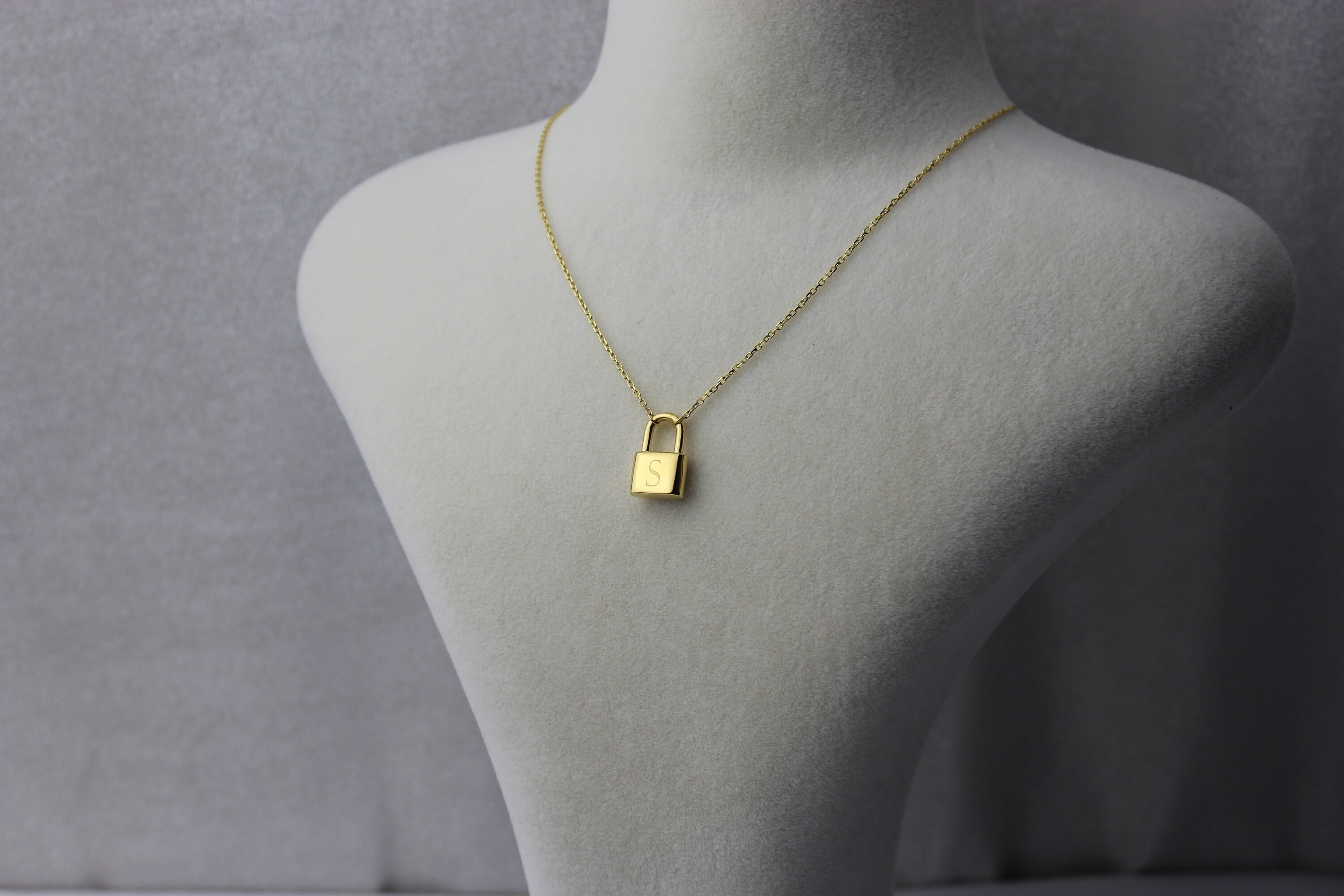 Custom Initial Padlock Necklace 14k Gold Lock Pendant Minimalist Lock