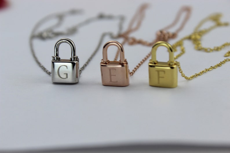 Custom Initial Padlock Necklace 14k Gold Lock Pendant Minimalist Lock