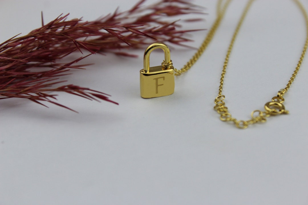 Custom Initial Padlock Necklace 14k Gold Lock Pendant Minimalist Lock