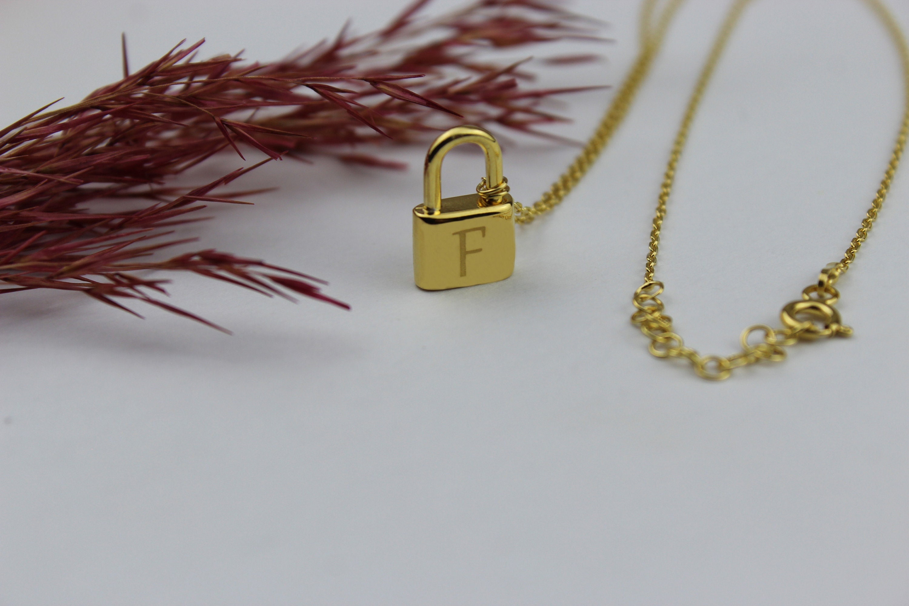 Custom Initial Padlock Necklace 14k Gold Lock Pendant Minimalist Lock