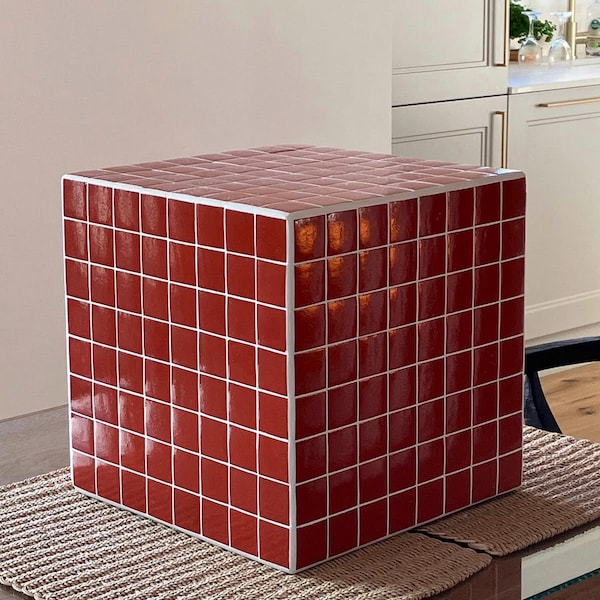 Table d’Appoint Carrelé — Tiled Side Table Cube — Tiled Medium Side Cube — 30 x 30 x 30 cm