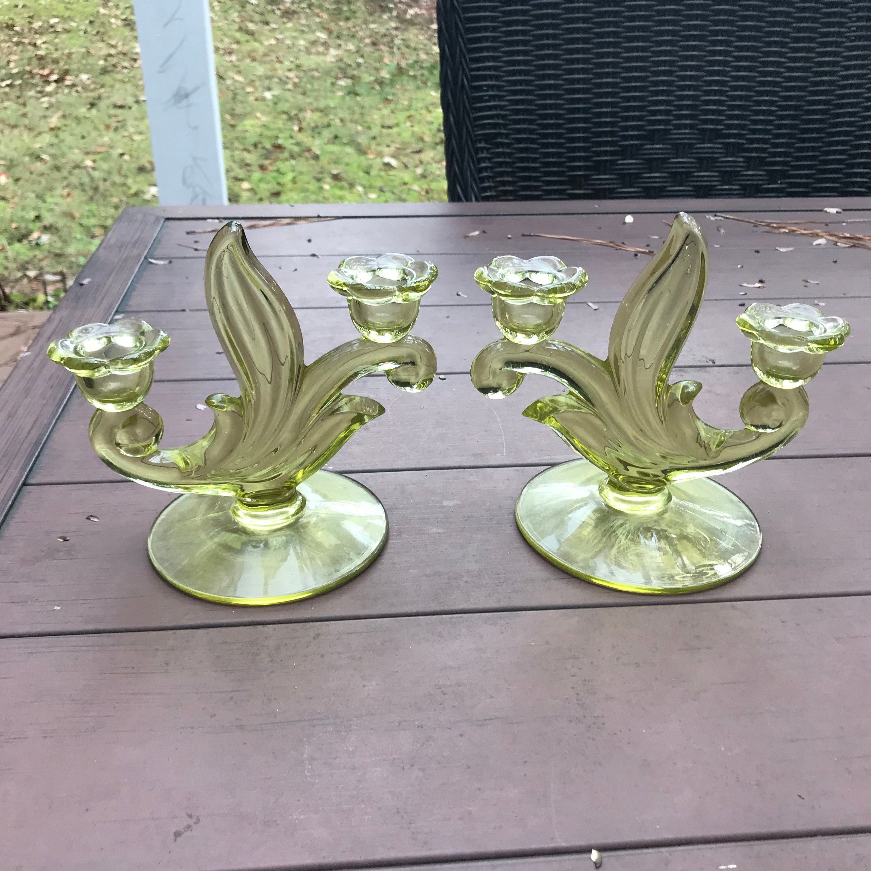 Pair of Deco Duncan Miller Canterbury Yellowgreen Glass Etsy