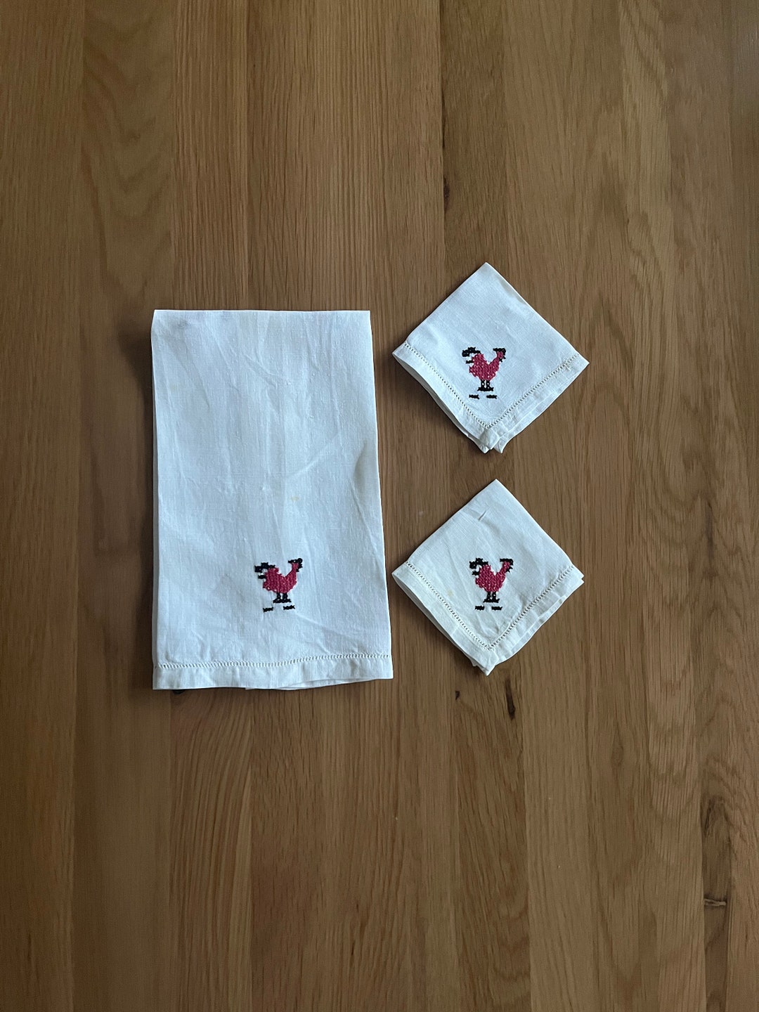 Vintage Hand Embroidered Cocktail Napkins & Tea Towel Etsy