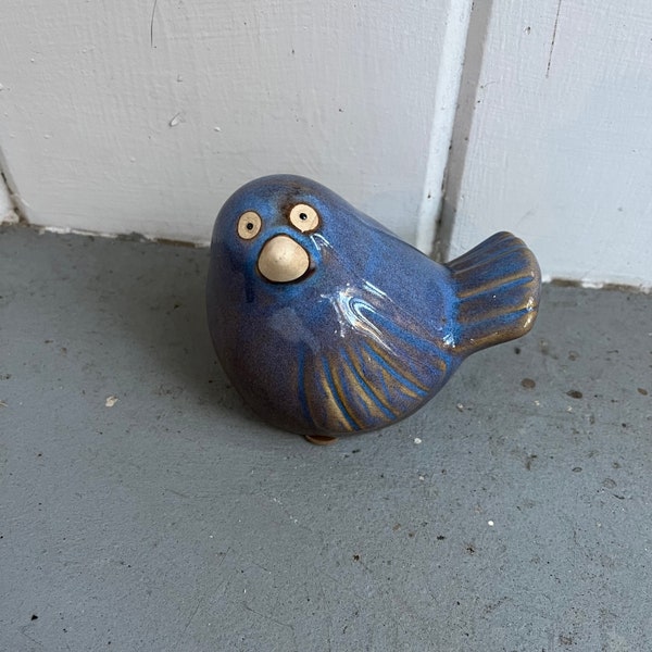 Vintage Mexican pottery blue bird figurine