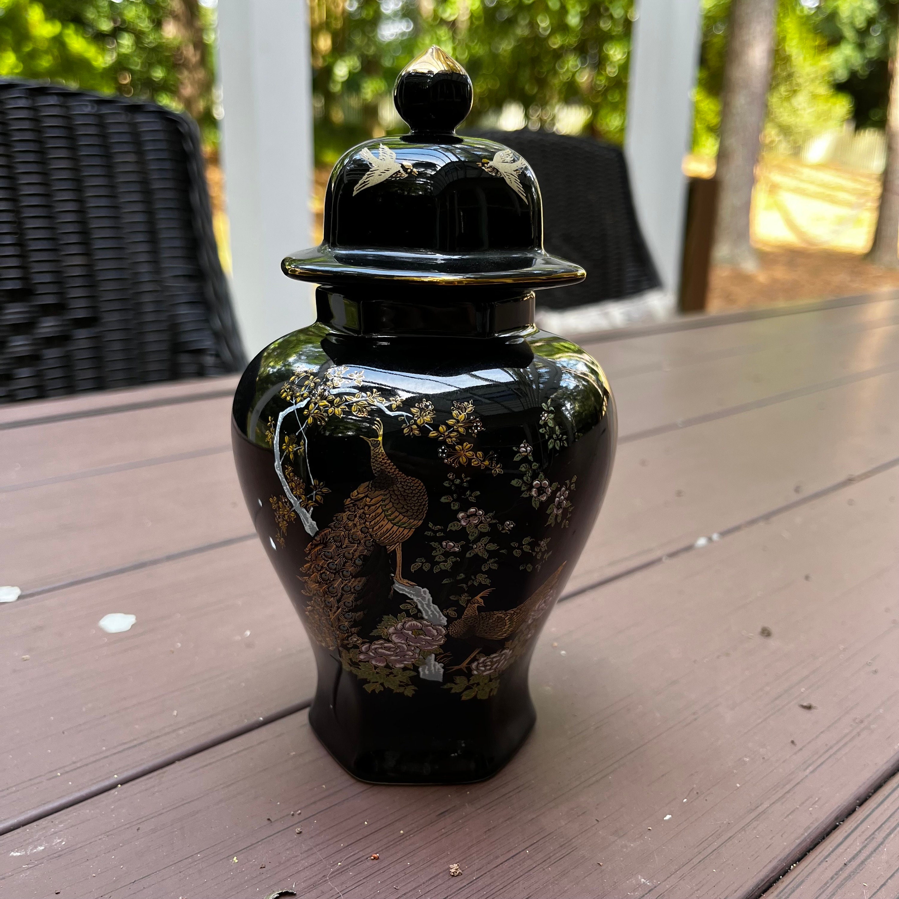 Tall Japanese Porcelain Kutani Covered Bottle Vase with