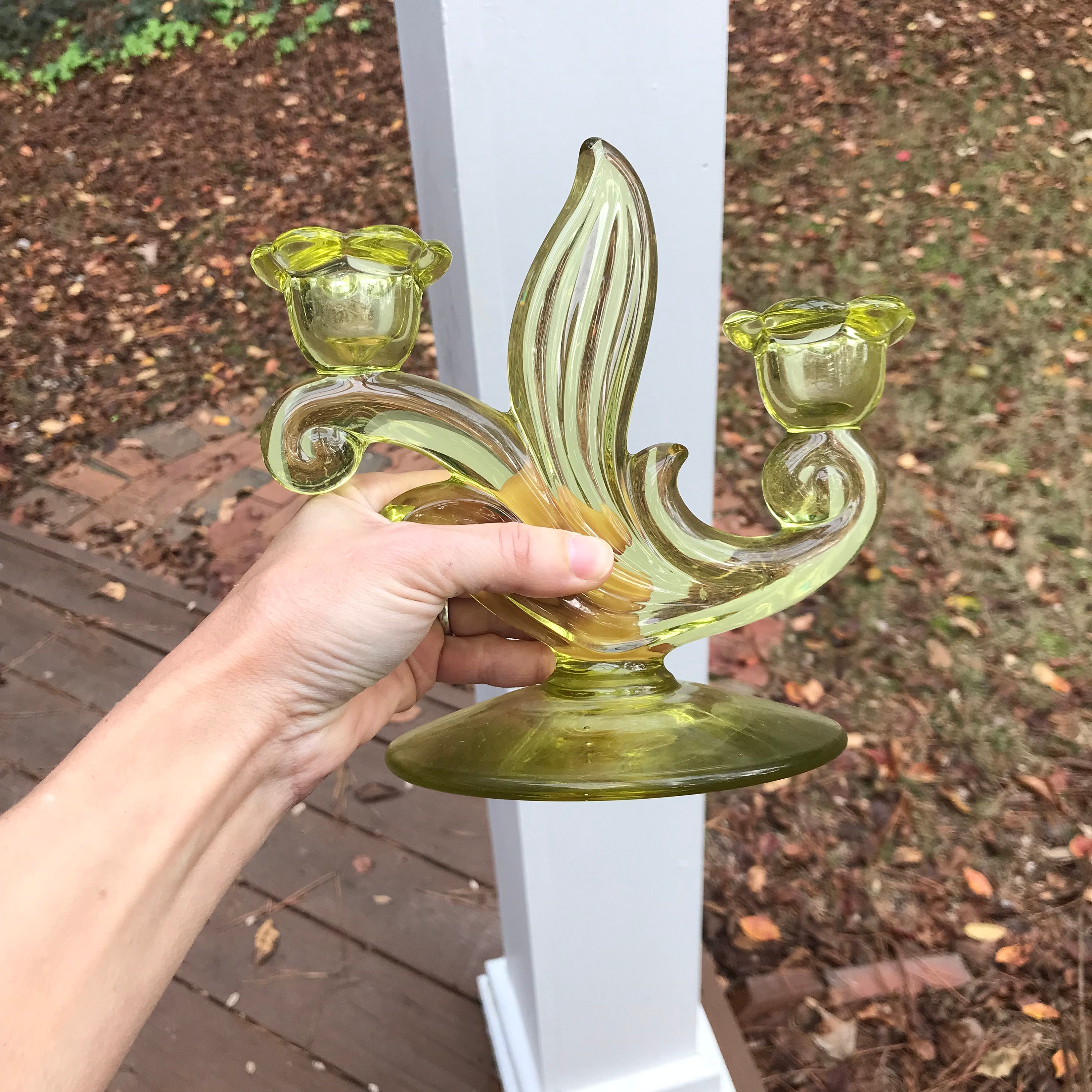 Pair of Deco Duncan Miller Canterbury Yellowgreen Glass Etsy