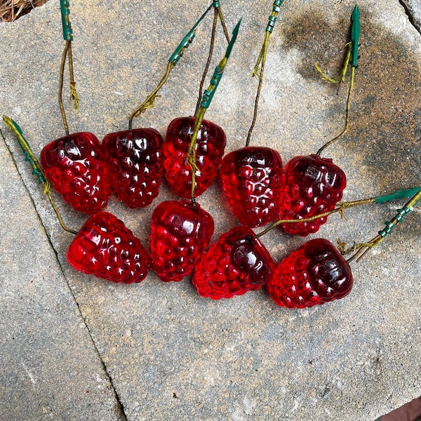 Midcentury Lucite acrylic raspberries for vintage-style centerpiece or other decor - set of 9