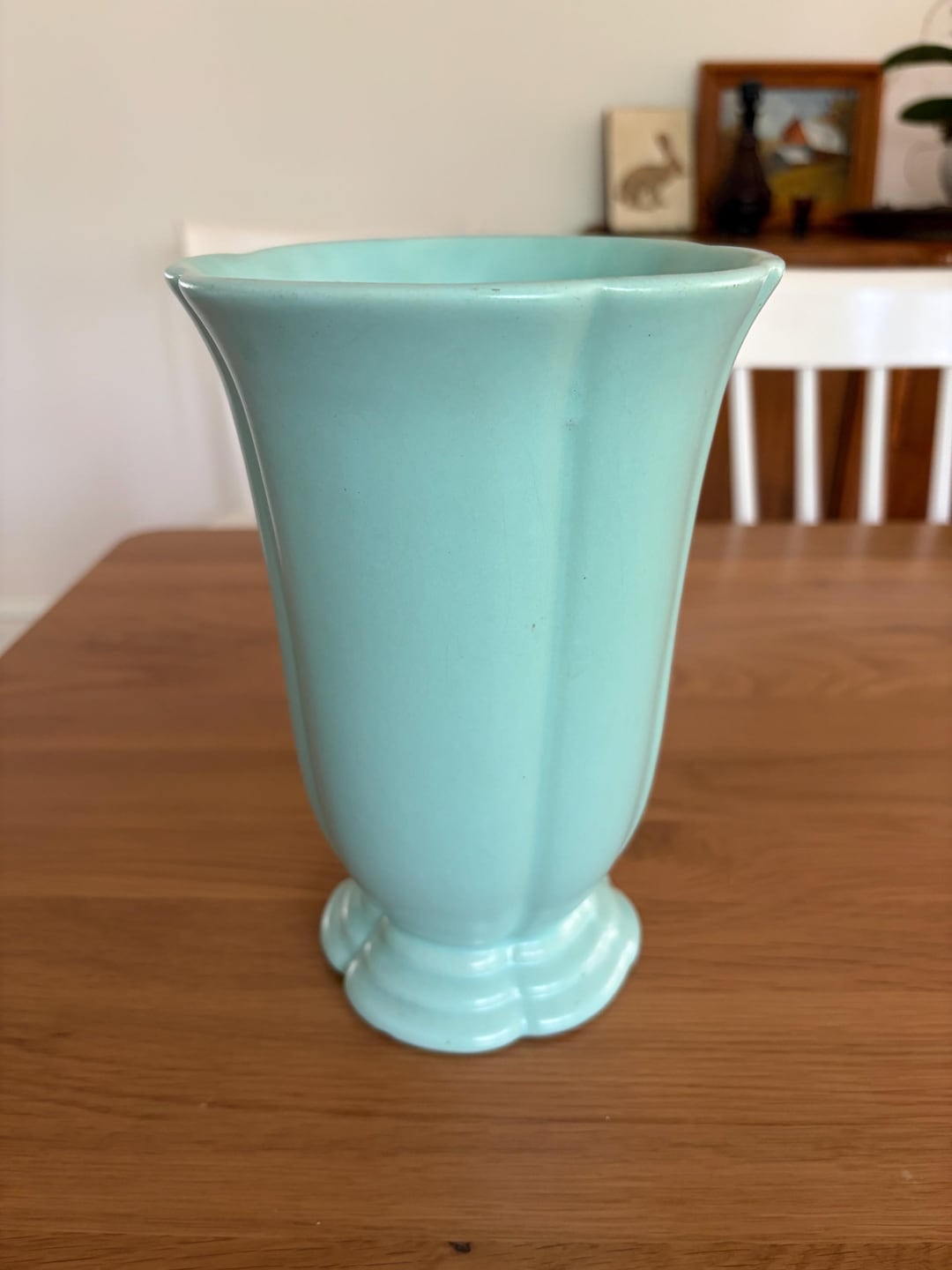 Vintage California Style Turquoise Ceramic Fluted Vase