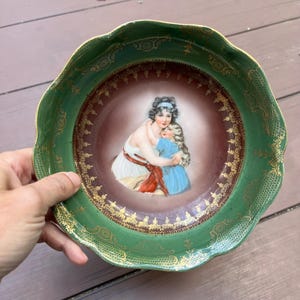 Antique Victorian Rosenthal porcelain portrait bowl Madame Le Brun & Daughter, marked R.C. Chrysantheme Bavaria