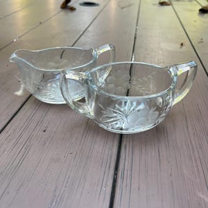 Vintage Pressed & Etched Glass Sugar and Creamer Set