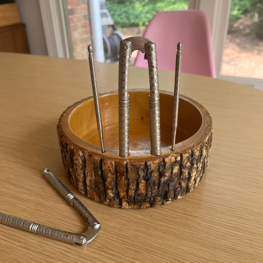 Vintage Rustic Wood Nutcracker Bowl With Two Nutcrackers and Etsy