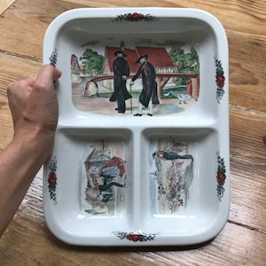 Vintage heavy Sarreguemines Obernai serving platter with 3 sections, made in France, rare