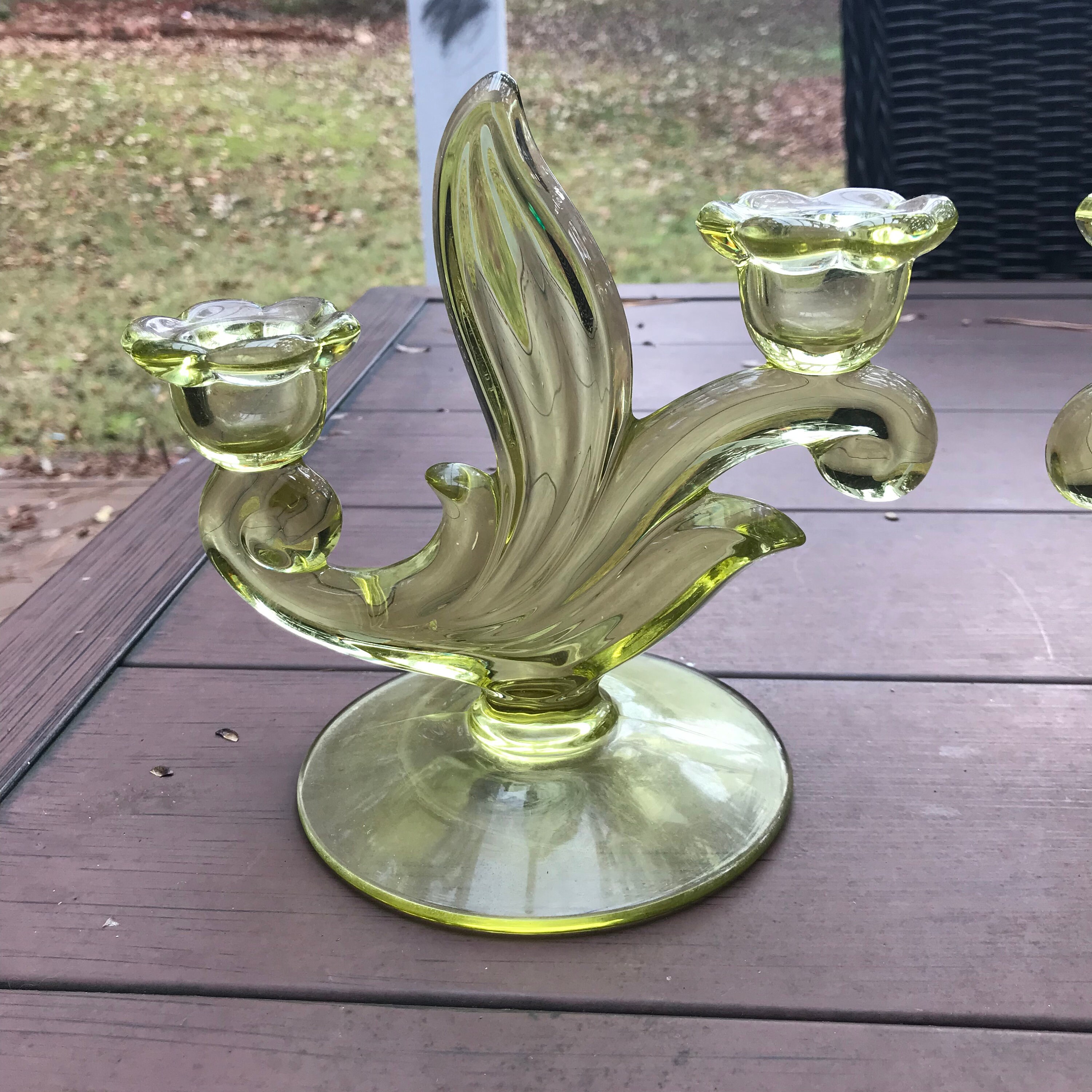 Pair of Deco Duncan Miller Canterbury Yellowgreen Glass Etsy