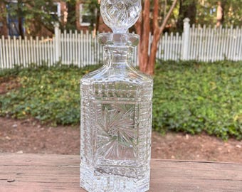 Vintage Zajecar Crystal Glass hand cut Decanter with Pinwheel Cut Glass and stopper - sparkles in the light!