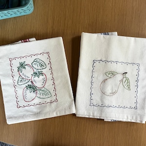 Pair of Vintage Hand-Embroidered Cotton Kitchen/Dish Towels