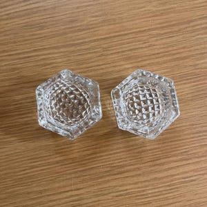 Pair of antique glass salt cellars - hexagonal shape with smooth sides