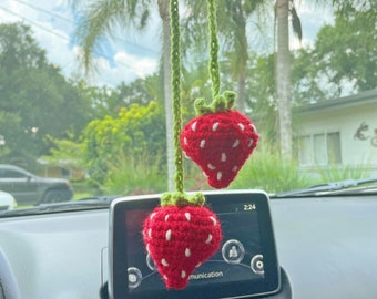Crochet Strawberries Car Charm